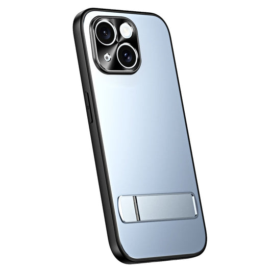 Pour iPhone 13 R-JUST RJ-61 Coque de téléphone en TPU dépoli galvanisé + PC avec support (Bleu)