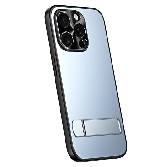 Pour iPhone 12 Pro Max R-JUST RJ-61 Coque de téléphone en TPU dépoli électroplaqué + PC avec support (bleu)