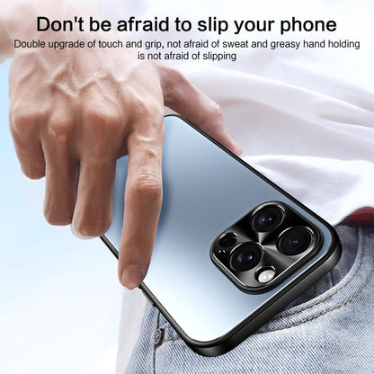 For iPhone 12 Pro Max R-JUST RJ-61 Electroplating Frosted TPU + PC Phone Case with Holder(Blue)