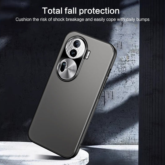 For OPPO Reno11 Pro Global R-JUST RJ-61 Electroplating Frosted TPU + PC Phone Case with Holder(Blue)
