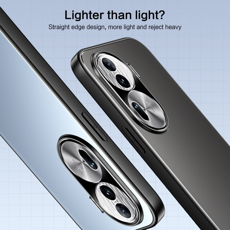 Pour OPPO Reno11 Pro Global R-JUST RJ-61 Coque de téléphone en TPU dépoli électroplaqué + PC avec support (Bleu)