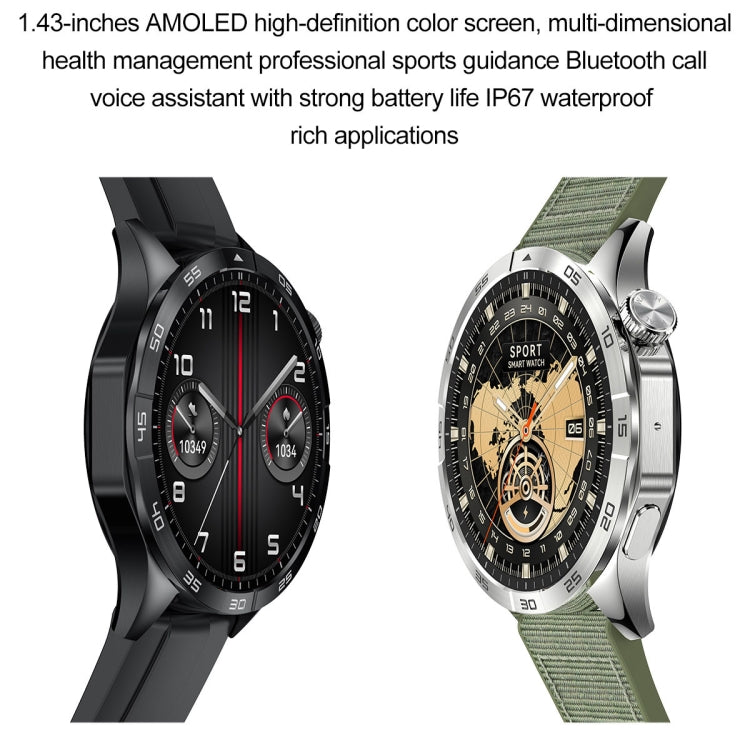 Montre intelligente ronde LEMFO HK4 avec écran AMOLED de 1,43 pouce et appels Bluetooth (Argent)