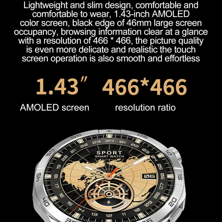 Montre intelligente ronde LEMFO HK4 avec écran AMOLED de 1,43 pouce et appels Bluetooth (Argent)