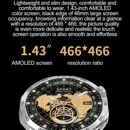 Montre intelligente ronde LEMFO HK4 avec écran AMOLED de 1,43 pouce et appels Bluetooth (Argent)