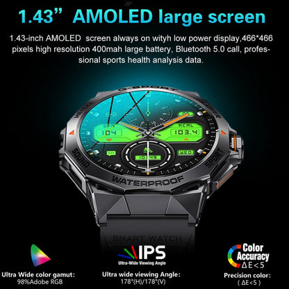 K62 Montre connectée à écran rond AMOLED de 1,43 pouce prenant en charge les appels Bluetooth (noir)