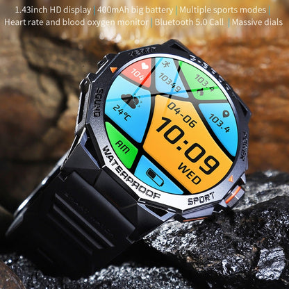 K62 Montre connectée à écran rond AMOLED de 1,43 pouce prenant en charge les appels Bluetooth (noir)