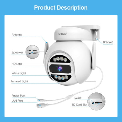 SriHome SH047 4MP IP66 Waterproof Motion Detection Night Vision WiFi HD Camera(UK Plug)