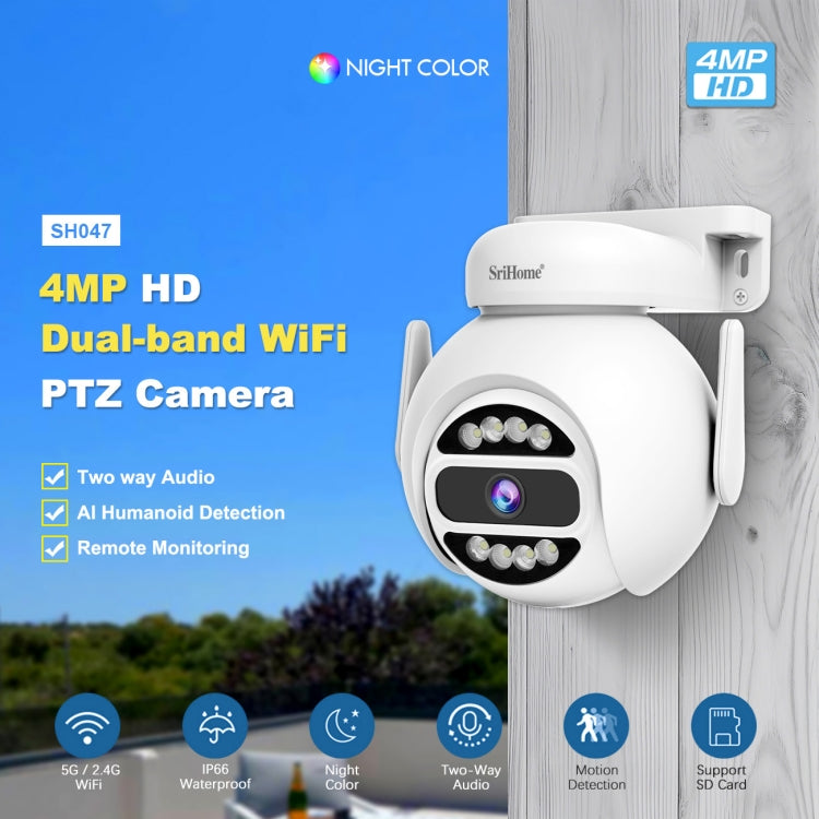 SriHome SH047 4MP IP66 Waterproof Motion Detection Night Vision WiFi HD Camera(UK Plug)
