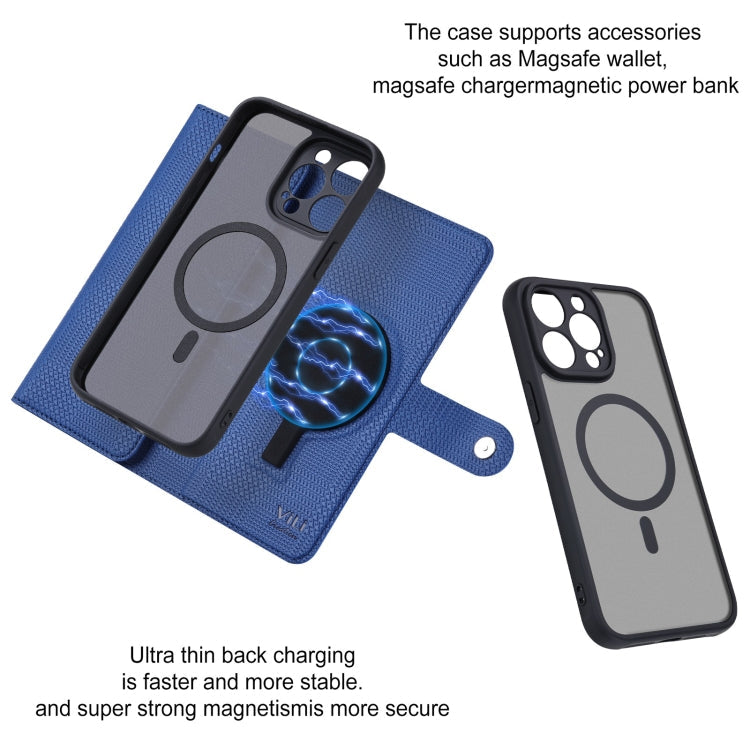 For iPhone 13 ViLi GHA Series Shockproof MagSafe RFID Leather Attraction Horizontal Flip Phone Case(Blue)