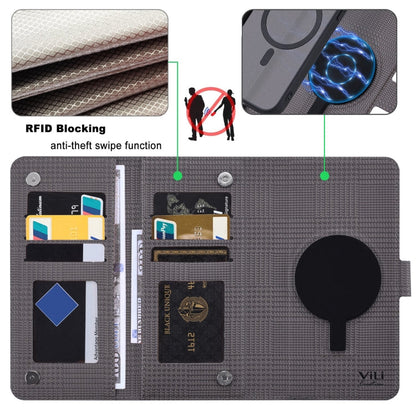 For iPhone 15 Plus ViLi GHA Series Shockproof MagSafe RFID Leather Attraction Horizontal Flip Phone Case(Grey)
