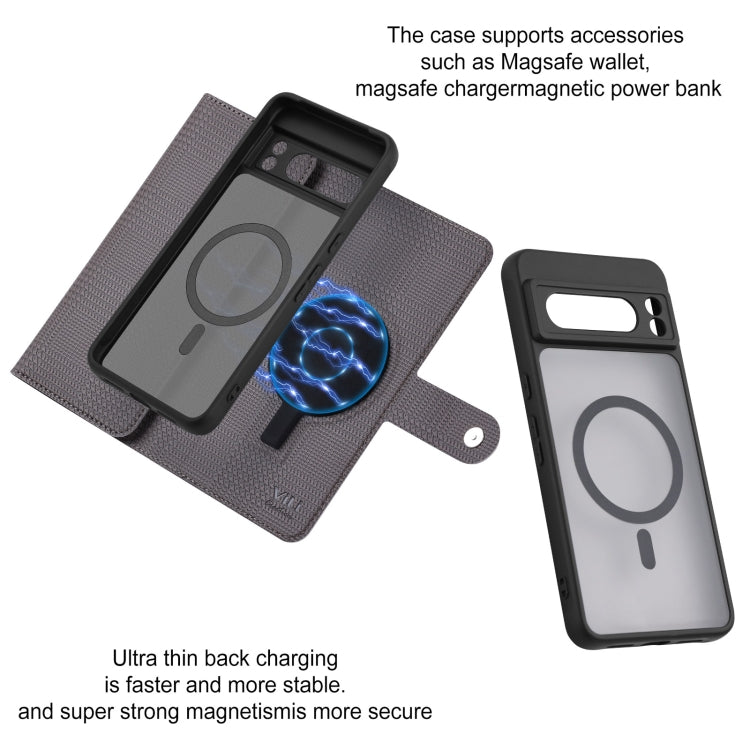 For Google Pixel 8 Pro ViLi GHB Series MagSafe Magnetic Zipper Leather Phone Case(Grey)