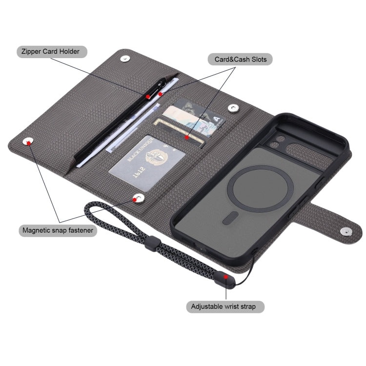 For Google Pixel 8 Pro ViLi GHB Series MagSafe Magnetic Zipper Leather Phone Case(Grey)