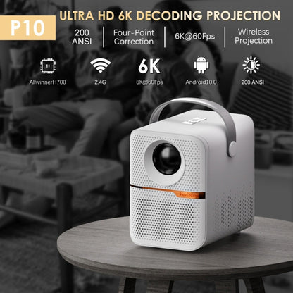 GXMO P10 Android 10 OS HD Portable WiFi Projector, Plug Type:EU Plug(White)