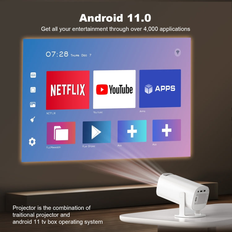 GXMO P30 Android 11 OS HD Portable WiFi Projector, Plug Type:US Plug(White)