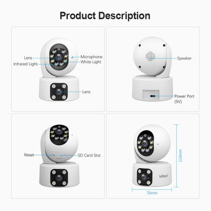 SriHome SH049 2MP + 2MP Humanoid Tracking Smart Night Vision Dual Lens HD IP Camera(UK Plug)