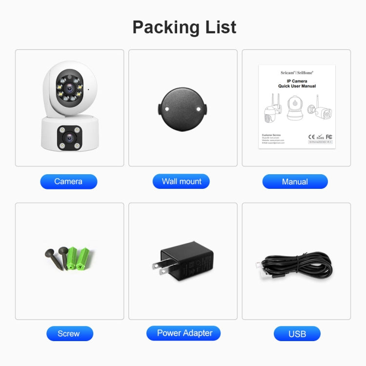 SriHome SH049 2MP + 2MP Humanoid Tracking Smart Night Vision Dual Lens HD IP Camera(UK Plug)