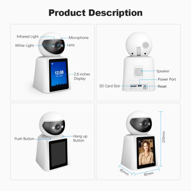Moniteur bébé caméra IP d'appel vidéo intelligent Srihome SH053 4MP avec écran IPS de 2,8 pouces (prise AU)