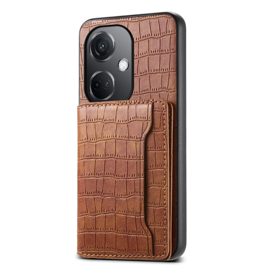 For OPPO K11 Crocodile Texture Card Bag Design Full Coverage Phone Case(Brown)