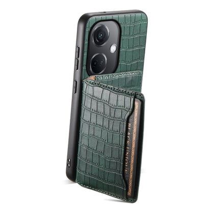 For OPPO K11 Crocodile Texture Card Bag Design Full Coverage Phone Case(Green)