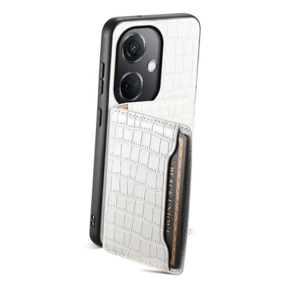 For OPPO K11 Crocodile Texture Card Bag Design Full Coverage Phone Case(White)