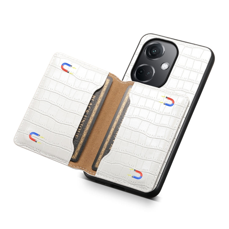 For OPPO K11 Crocodile Texture Card Bag Design Full Coverage Phone Case(White)
