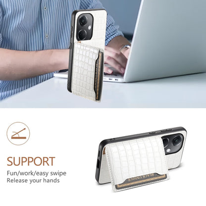 For OPPO K11 Crocodile Texture Card Bag Design Full Coverage Phone Case(White)
