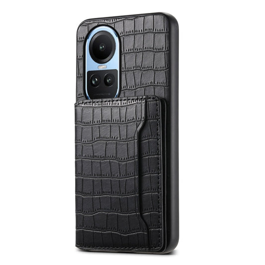 For OPPO Reno10 5G Global Crocodile Texture Card Bag Design Full Coverage Phone Case(Black)