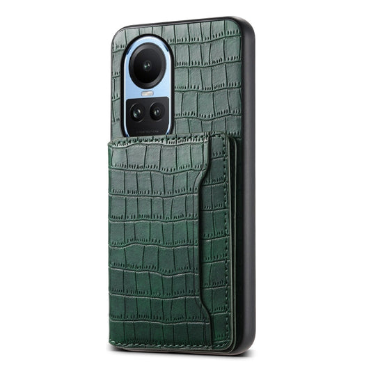 For OPPO Reno10 5G Global Crocodile Texture Card Bag Design Full Coverage Phone Case(Green)