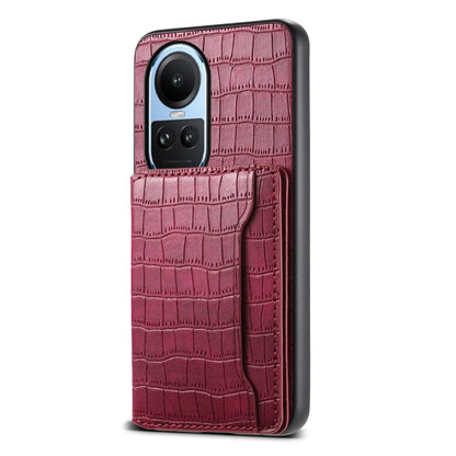 Pour OPPO Reno10 5G Global Texture Crocodile Porte-cartes Design Étui de Téléphone à Couverture Complète (Rouge)