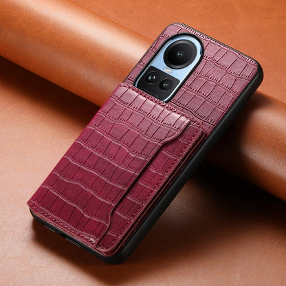 Pour OPPO Reno10 5G Global Texture Crocodile Porte-cartes Design Étui de Téléphone à Couverture Complète (Rouge)
