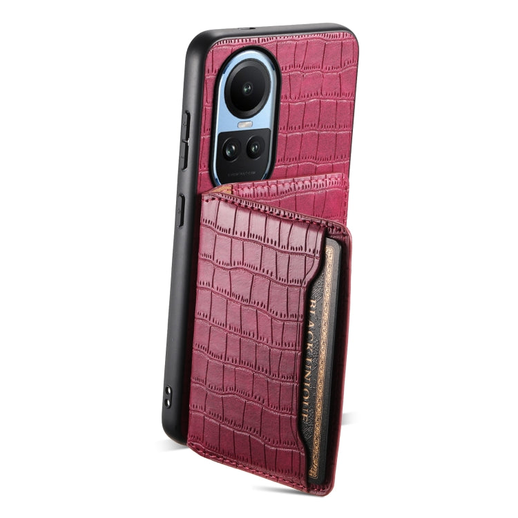Pour OPPO Reno10 5G Global Texture Crocodile Porte-cartes Design Étui de Téléphone à Couverture Complète (Rouge)