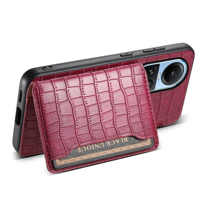 Pour OPPO Reno10 5G Global Texture Crocodile Porte-cartes Design Étui de Téléphone à Couverture Complète (Rouge)