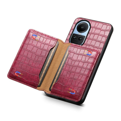 Pour OPPO Reno10 5G Global Texture Crocodile Porte-cartes Design Étui de Téléphone à Couverture Complète (Rouge)