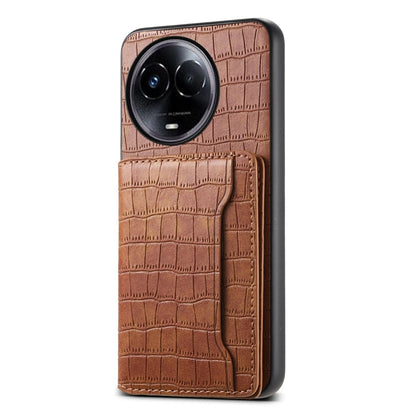 Pour Realme 11 5G Coque de téléphone à couverture intégrale avec motif crocodile et pochette pour cartes (Marron)