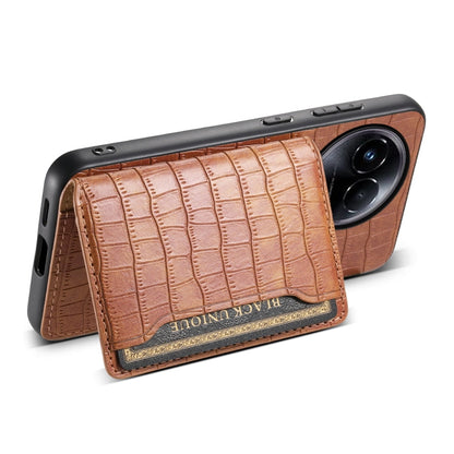 Pour Realme 11 5G Coque de téléphone à couverture intégrale avec motif crocodile et pochette pour cartes (Marron)