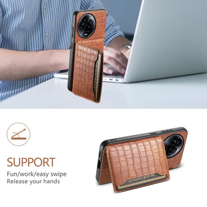 Pour Realme 11 5G Coque de téléphone à couverture intégrale avec motif crocodile et pochette pour cartes (Marron)