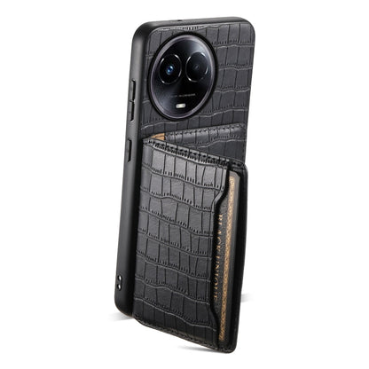 For Realme 11 5G Crocodile Texture Card Bag Design Full Coverage Phone Case(Black)