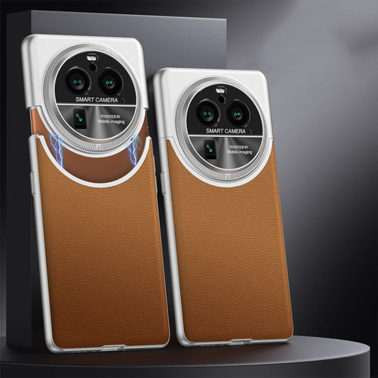 For OPPO Find X6 Pro GKK Mortise-Tenon Connection Contrast Color Leather Shockproof Phone Case(Brown)