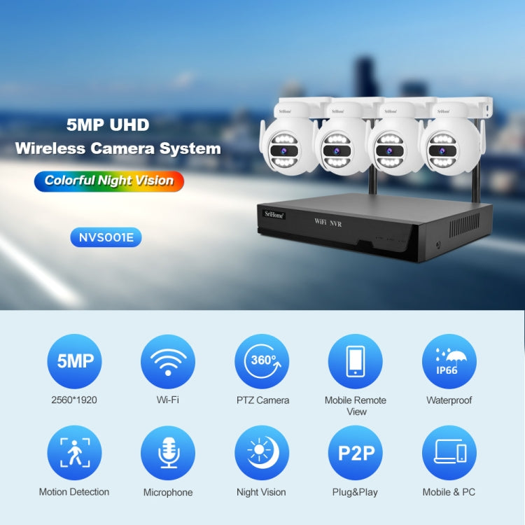 SriHome NVS001E-IPC047 Ultra HD 4 Channel WiFi Network Video Recorder Set(UK Plug)