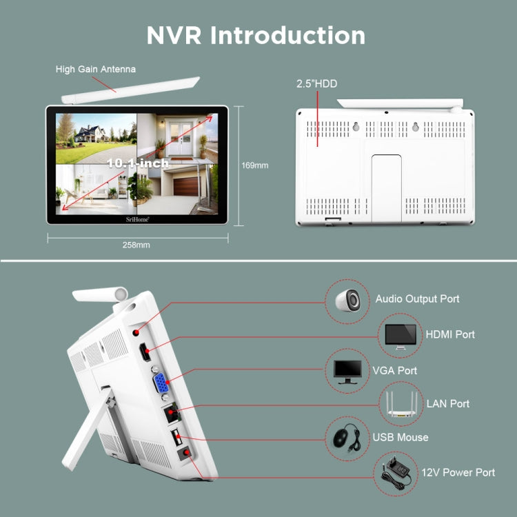 SriHome NVS010-IPC047 Ultra HD 4 Channel WiFi Network Video Recorder Set(UK Plug)