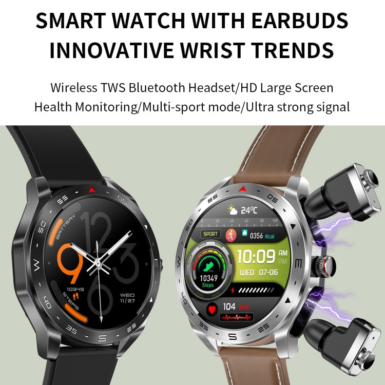 LEMFO T95 1.52 inch IPS Screen 2 in 1 Bluetooth Earphone Smart Watch Support Health Monitoring(Silver)