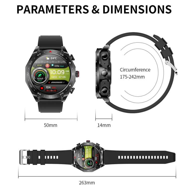 LEMFO T95 1.52 inch IPS Screen 2 in 1 Bluetooth Earphone Smart Watch Support Health Monitoring(Black)