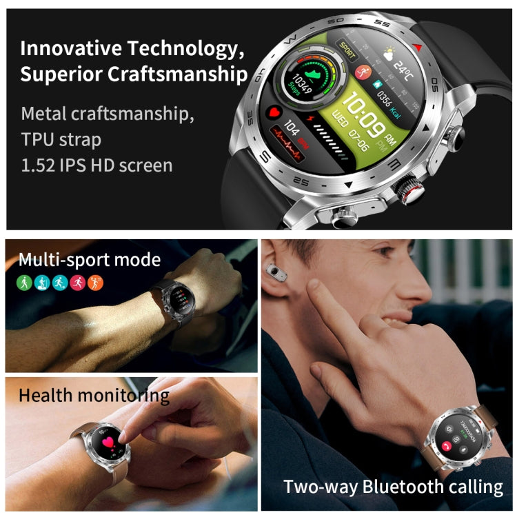 LEMFO T95 1.52 inch IPS Screen 2 in 1 Bluetooth Earphone Smart Watch Support Health Monitoring(Black)