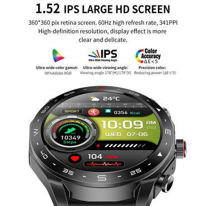 LEMFO T95 1.52 inch IPS Screen 2 in 1 Bluetooth Earphone Smart Watch Support Health Monitoring(Black)