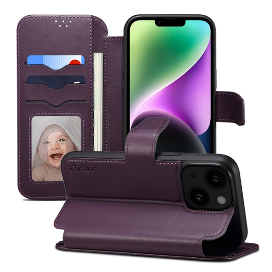 Pour iPhone 14 / 13 ESEBLE E1 Coque de téléphone en cuir avec texture Nappa et support MagSafe (Violet foncé)