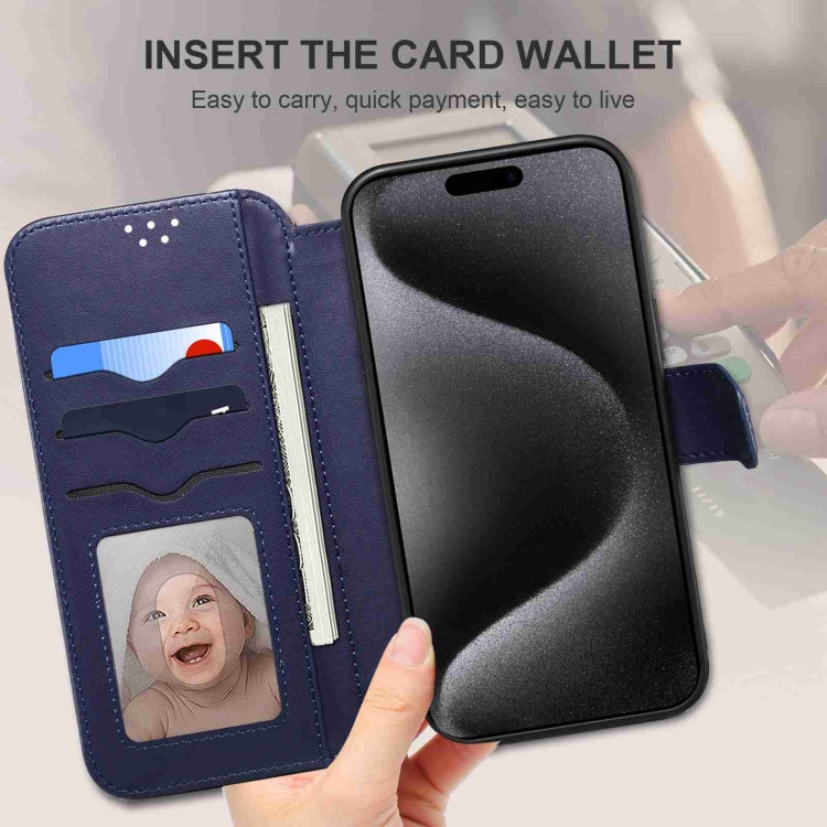 For iPhone 15 Plus / 14 Plus ESEBLE E1 Nappa Texture MagSafe Holder Leather Phone Case(Dark Blue)