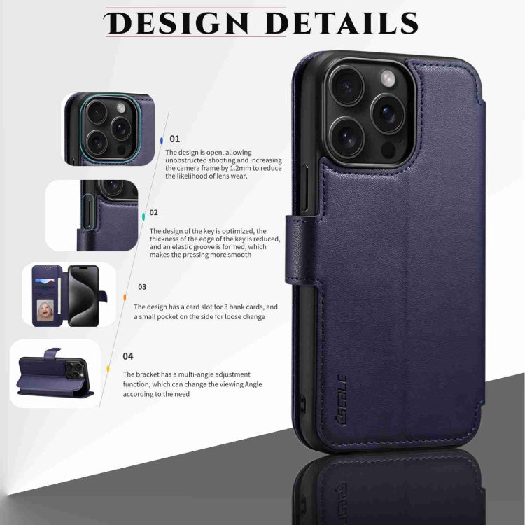 For iPhone 15 Plus / 14 Plus ESEBLE E1 Nappa Texture MagSafe Holder Leather Phone Case(Dark Blue)