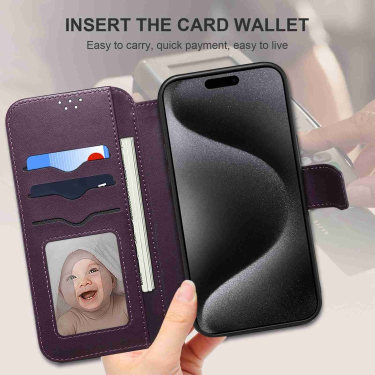 For iPhone 15 Plus / 14 Plus ESEBLE E1 Nappa Texture MagSafe Holder Leather Phone Case(Dark Purple)