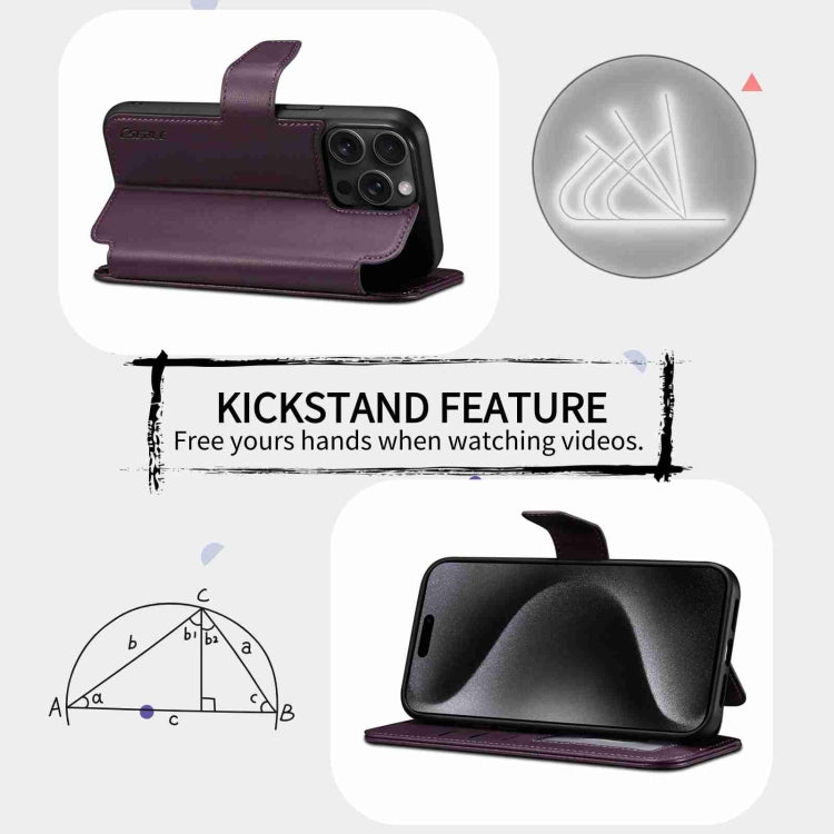 For iPhone 15 Plus / 14 Plus ESEBLE E1 Nappa Texture MagSafe Holder Leather Phone Case(Dark Purple)