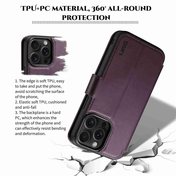 For iPhone 15 Plus / 14 Plus ESEBLE E1 Nappa Texture MagSafe Holder Leather Phone Case(Dark Purple)